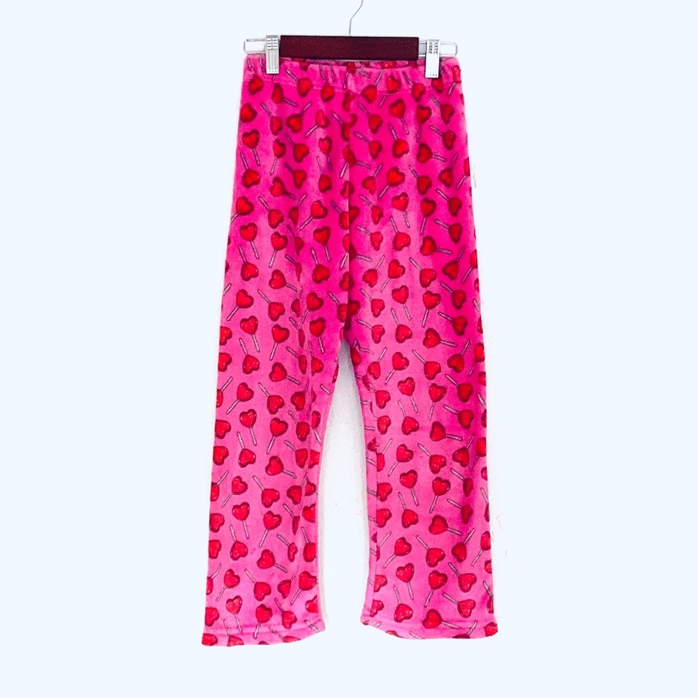 HAPPY THREADS Lollipop Heart Faux Fur Cozy Pajama Pants Kids Sz M
